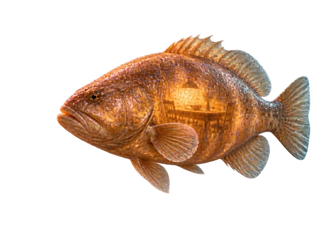 Ikan kenangan sebesar orang dewasa melayang di atas genangan. Di dalam tubuhnya yang bercahaya tampak samar sebuah meja makan.